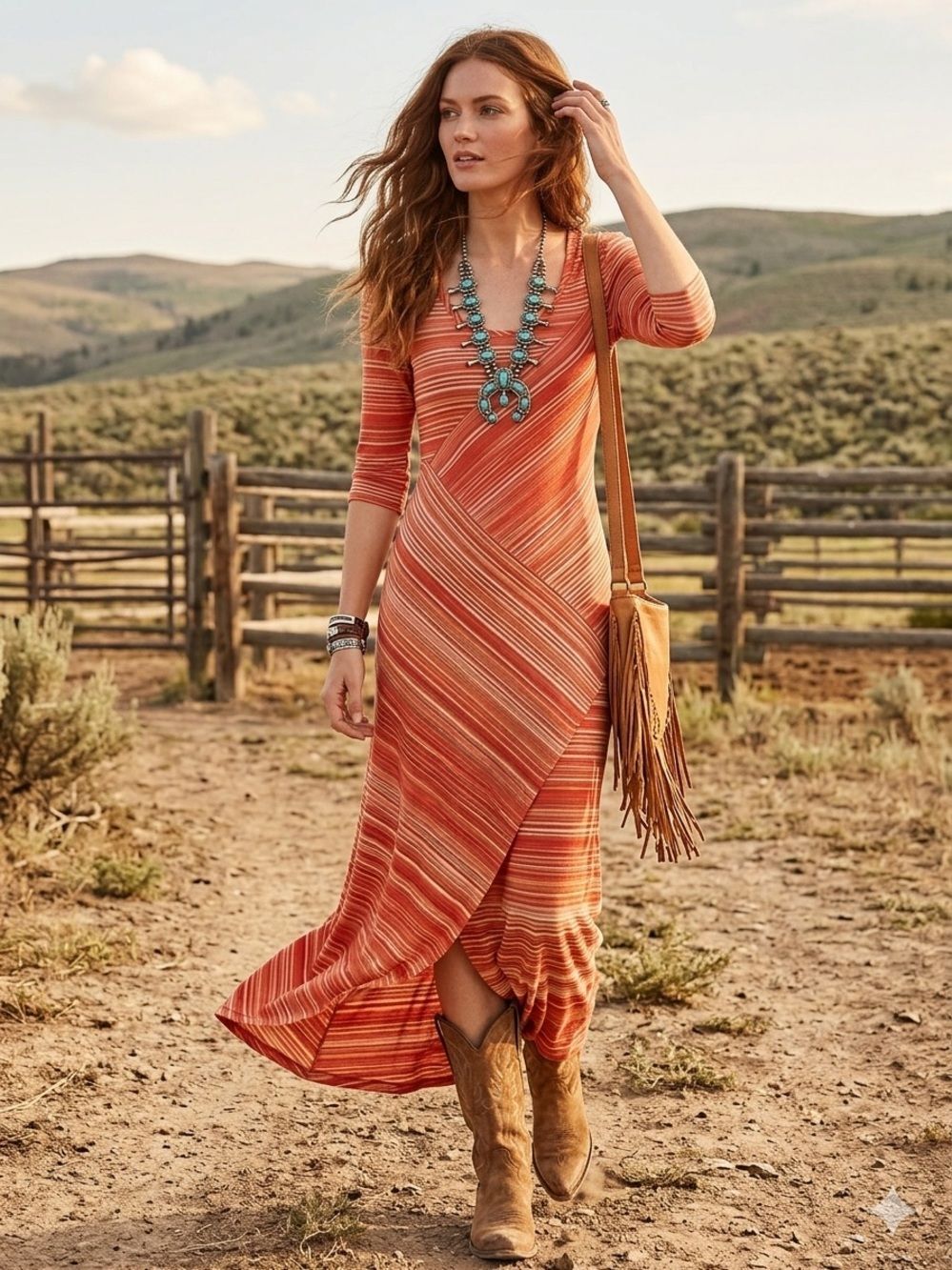Peruvian Connection Maxi Dress M Orange Stripe Boho Desert Chic Hippie Folk Knit